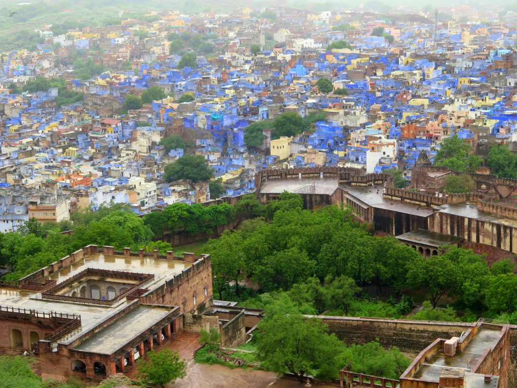 Mehrangarh Fort, vista de Jodhpur, "Blue City", Rajastão, Índia.